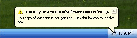 A notification informing the user that Windows may not be genuine.